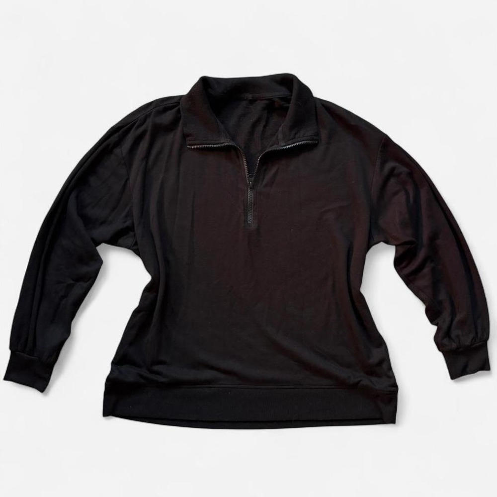 Three Dots Shirt‎ Black Quarter Zip Women's XL Cozy Soft Drapey Fleece Interior